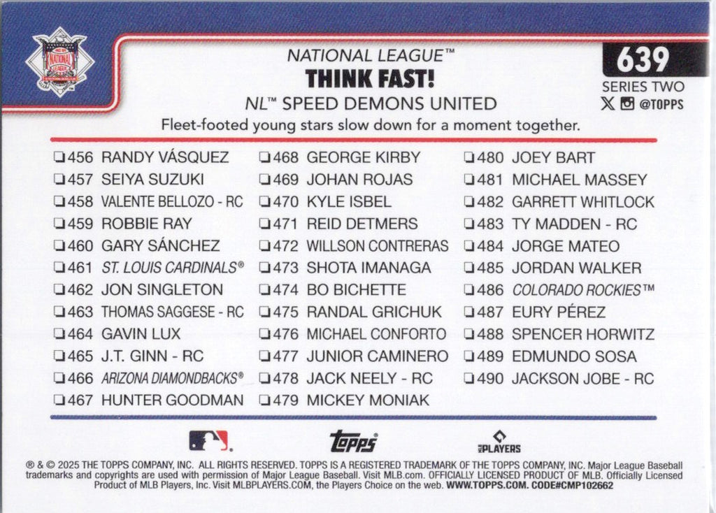 2025 Topps #639 Think Fast! NL Speed Demons United Cincinnati Reds