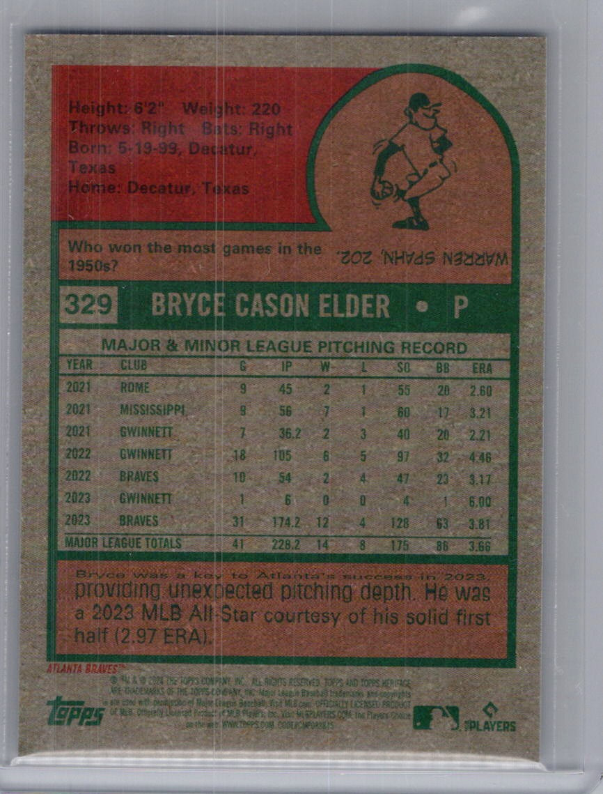 2024 Topps Heritage #329 Bryce Elder Chrome Black Refractor #/75 Atlanta Braves