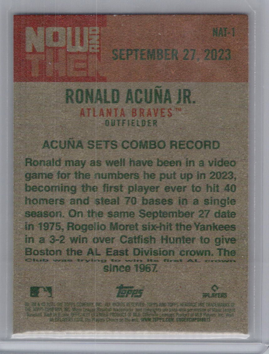 2024 Topps Heritage #NAT-1 Ronald Acuña Jr. Now and Then Atlanta Braves