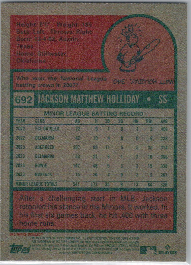 2024 Topps Heritage #692 Jackson Holliday Baltimore Orioles