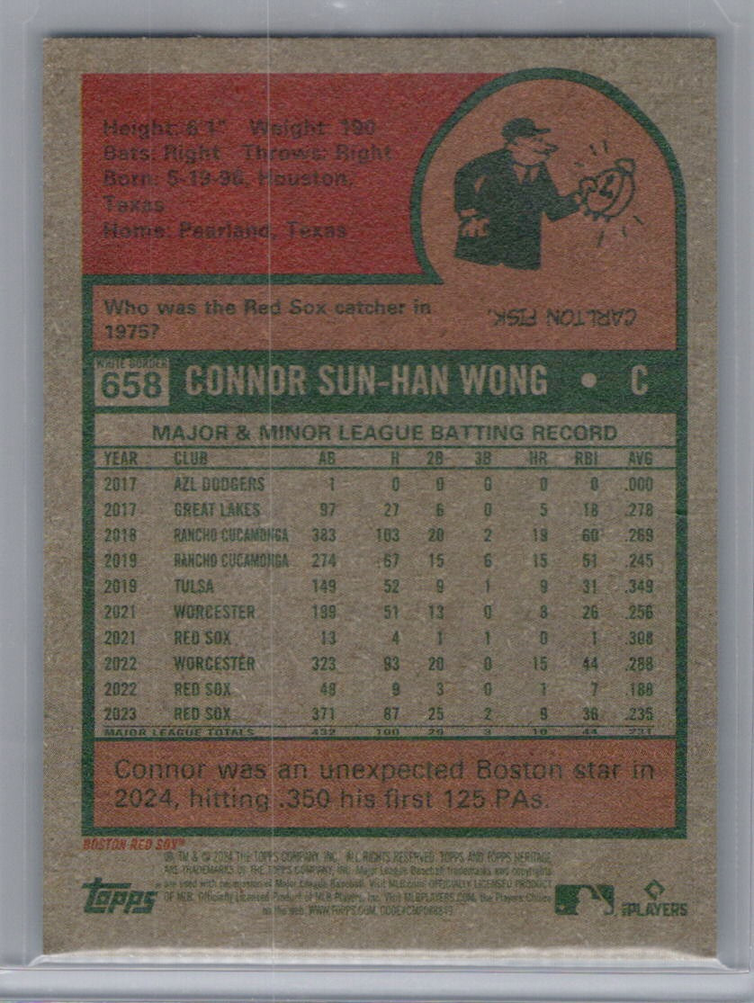 2024 Topps Heritage #658 Connor Wong Aqua Border Boston Red Sox