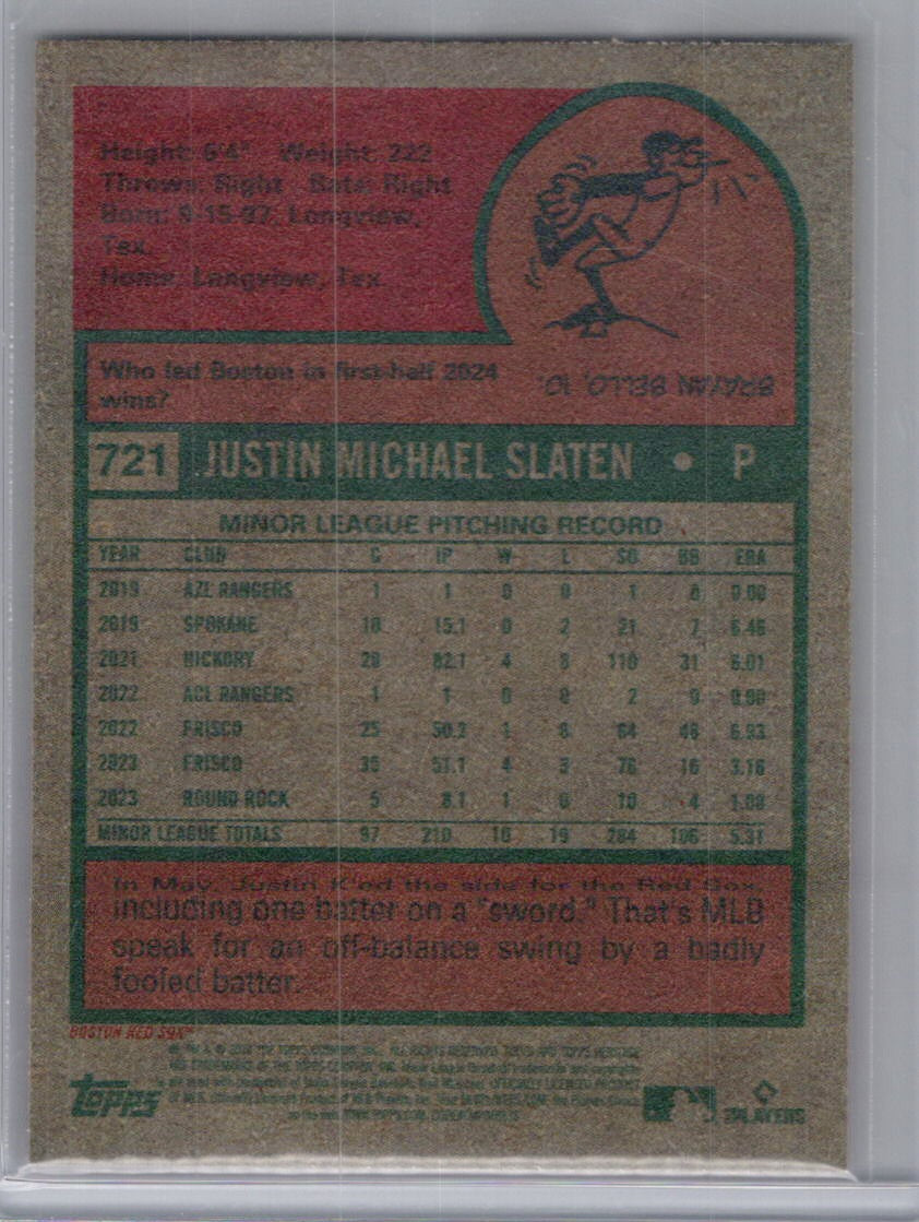 2024 Topps Heritage #721 Justin Slaten Boston Red Sox