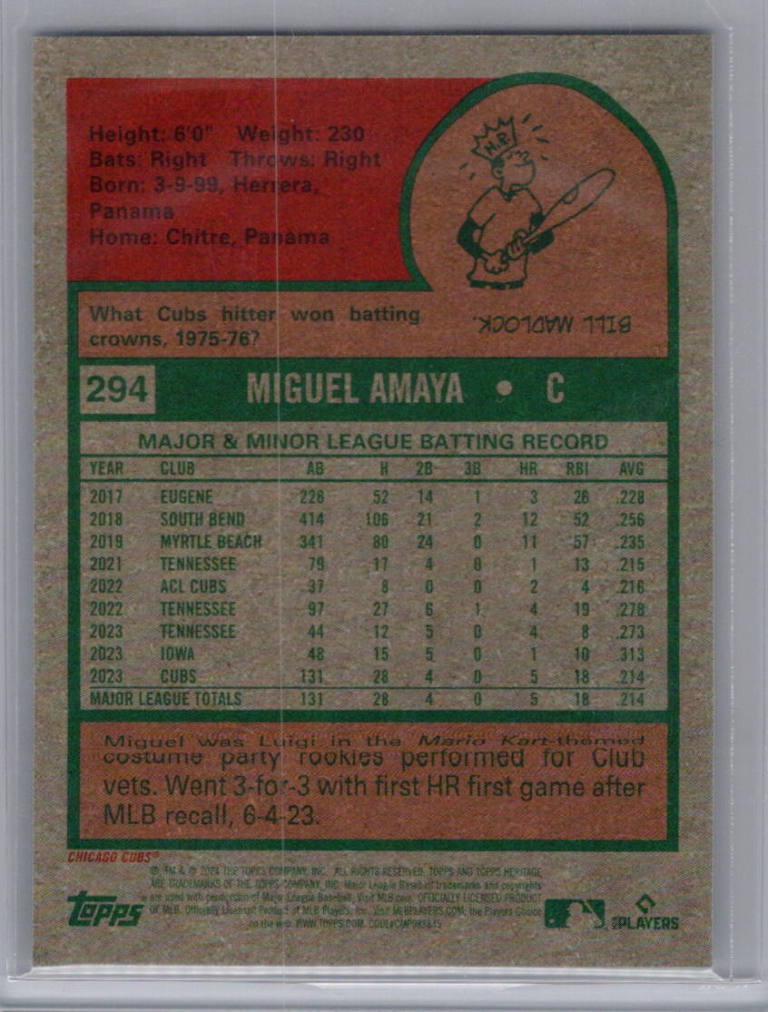 2024 Topps Heritage #294 Miguel Amaya Chrome Silver Refractor #/225 Chicago Cubs