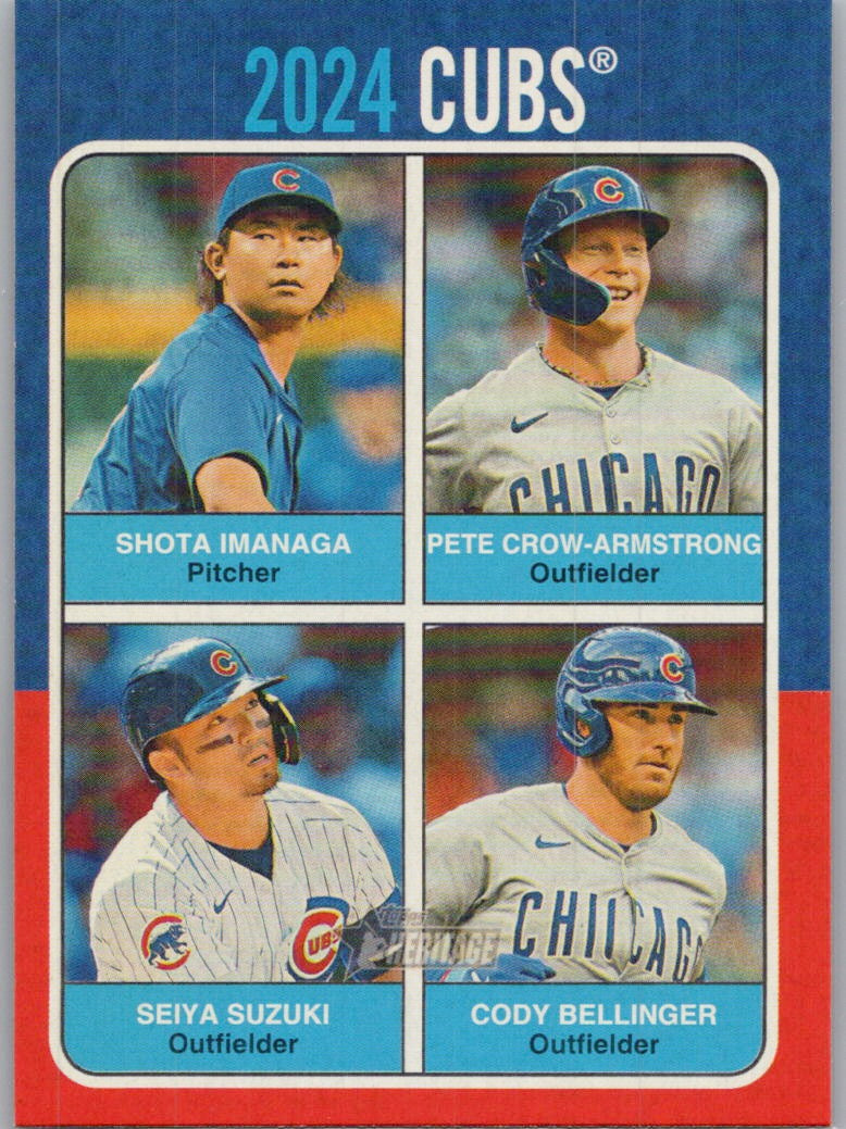 2024 Topps Heritage #75TQ-4 Bellinger/Suzuki/Imanaga/Crow-Armstrong Team Quads
