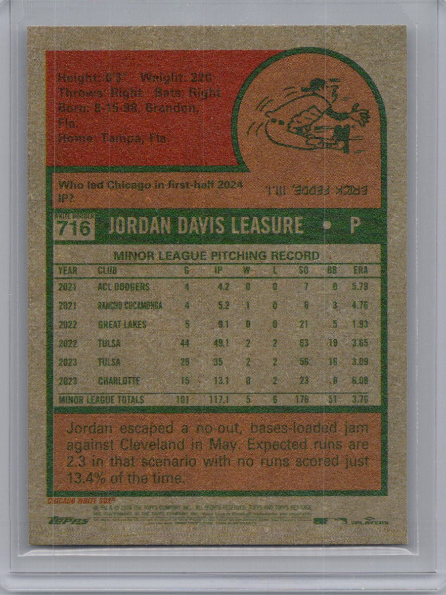 2024 Topps Heritage #716 Jordan Leasure White Border Chicago White Sox