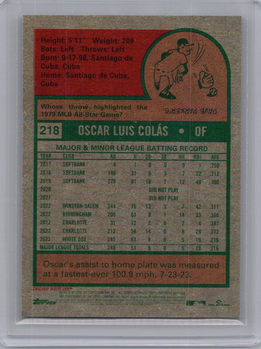 2024 Topps Heritage #218 Oscar Colás Chrome Purple Refractor Chicago White Sox