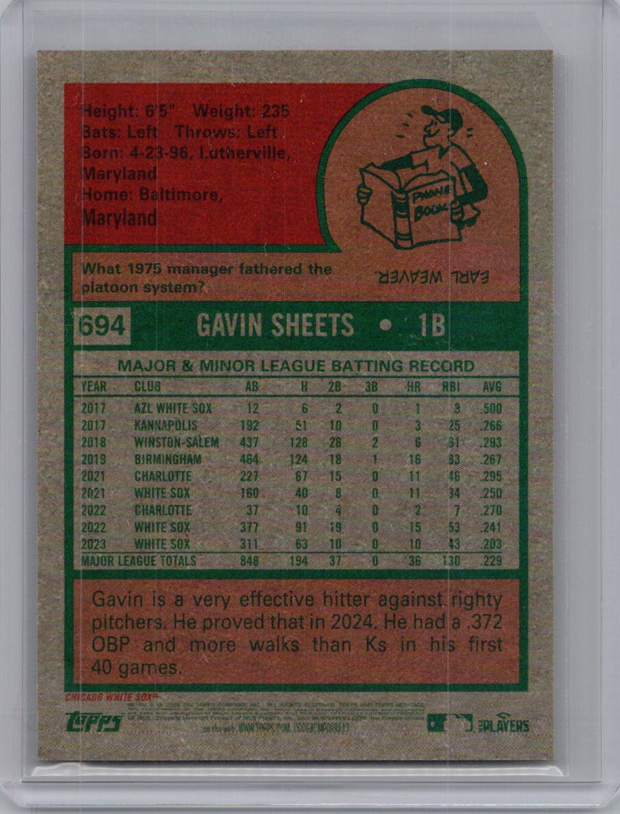 2024 Topps Heritage #694 Gavin Sheets Chrome #/699 Chicago White Sox