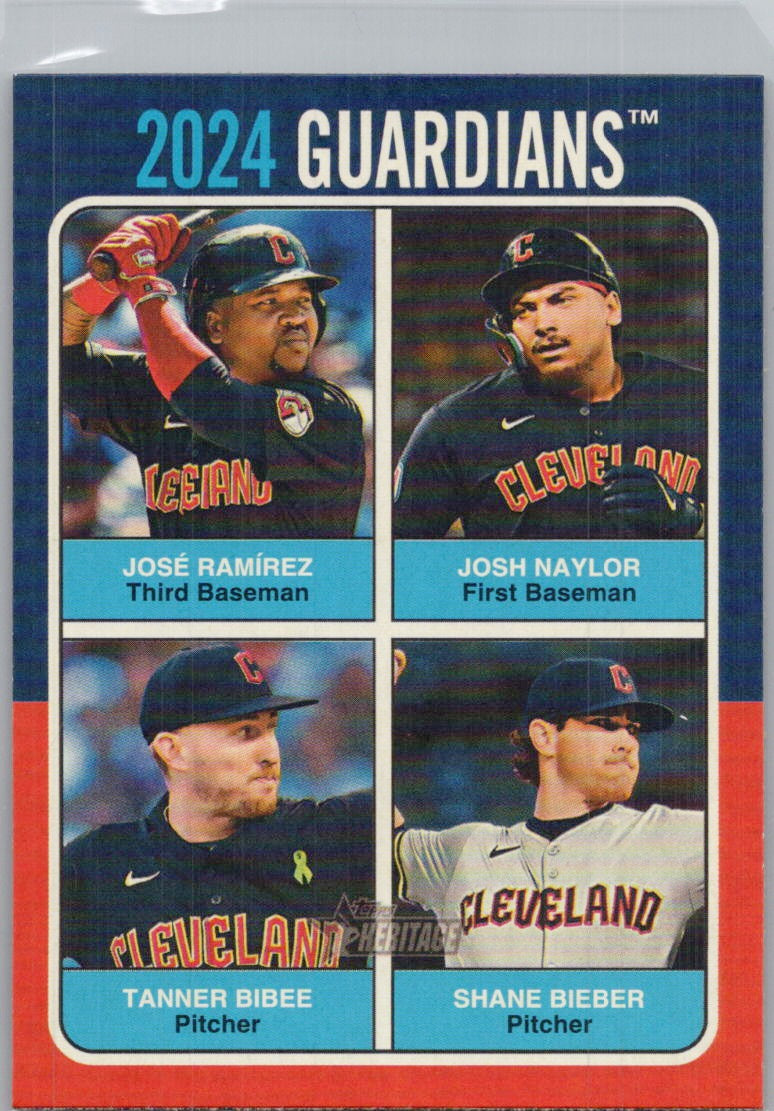 2024 Topps Heritage#75TQ-12 Shane Bieber/Tanner Bibee/Josh Naylor/José Ramírez