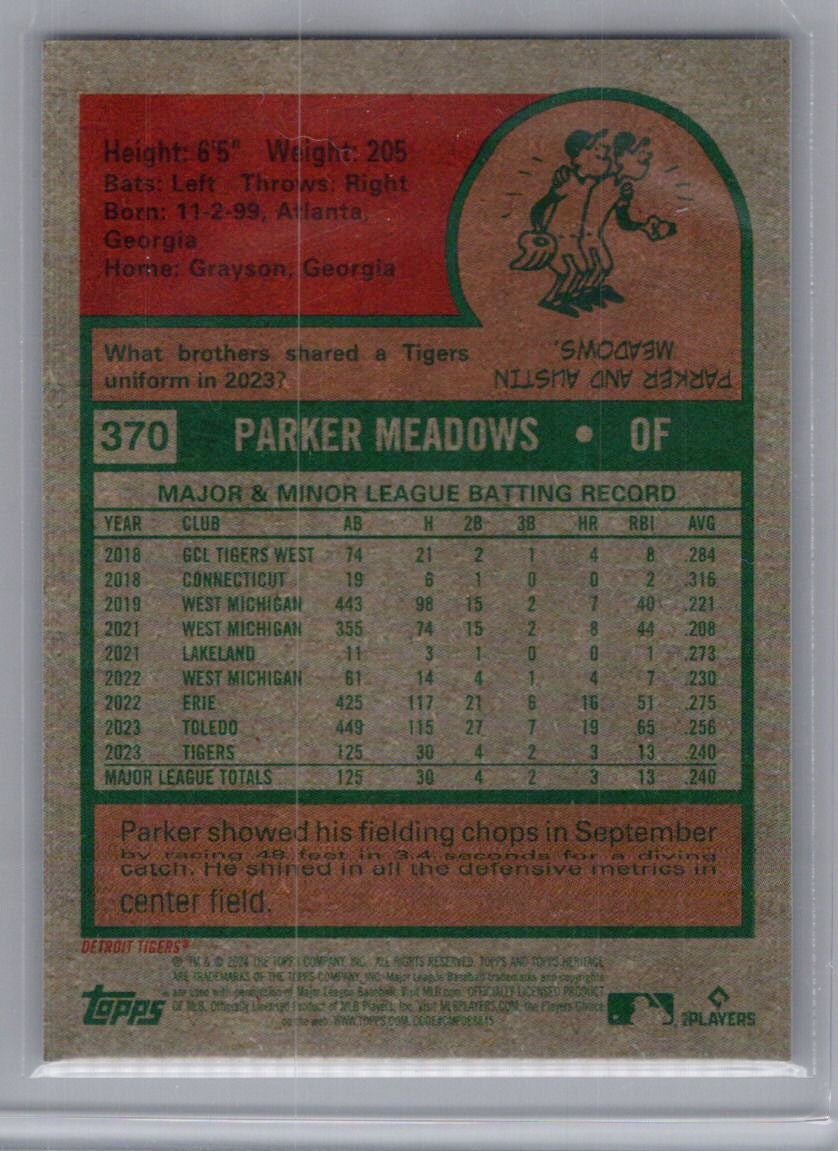 2024 Topps Heritage #370 Parker Meadows Chrome Purple Refractor Detroit Tigers
