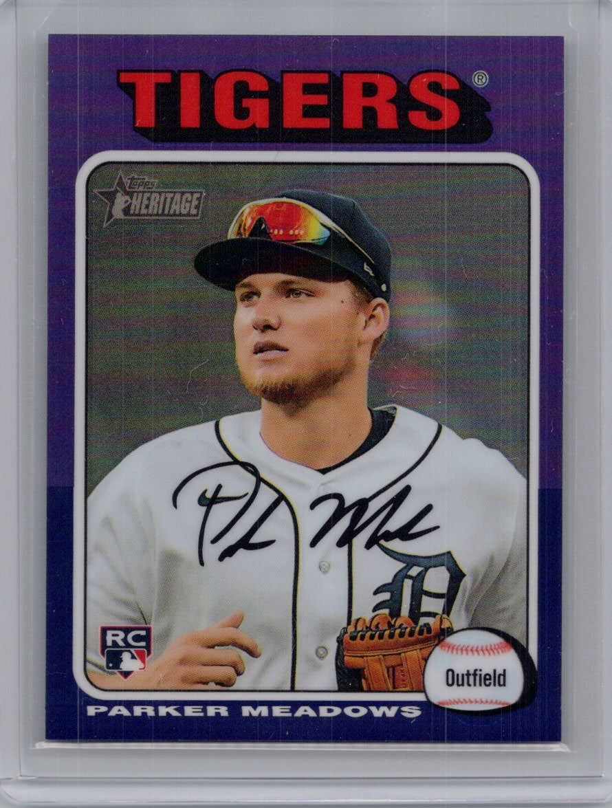 2024 Topps Heritage #370 Parker Meadows Chrome Purple Refractor Detroit Tigers