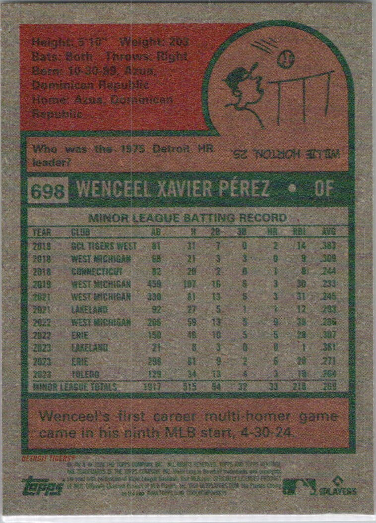 2024 Topps Heritage #698 Wenceel Pérez Detroit Tigers