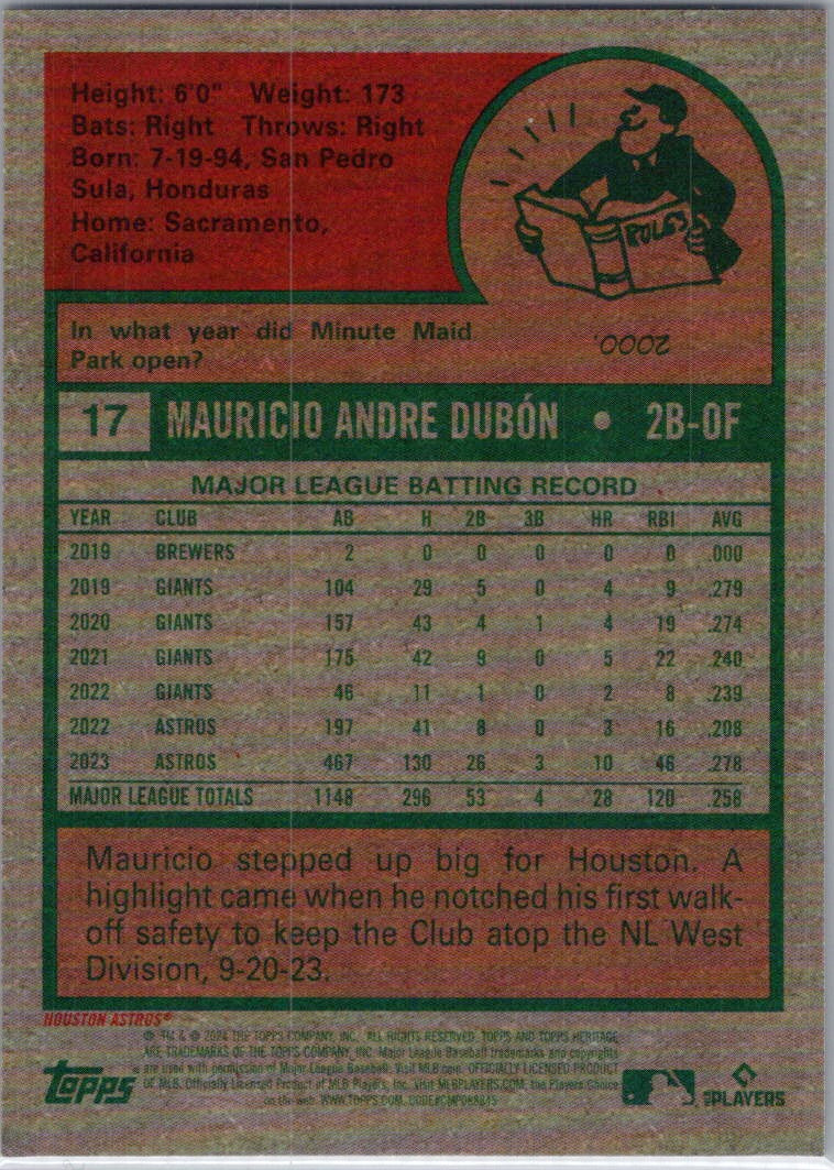 2024 Topps Heritage #17 Mauricio Dubón Chrome Purple Refractor Houston Astros