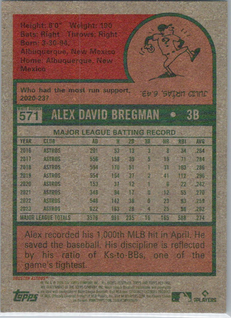 2024 Topps Heritage #571 Alex Bregman Aqua Border Houston Astros