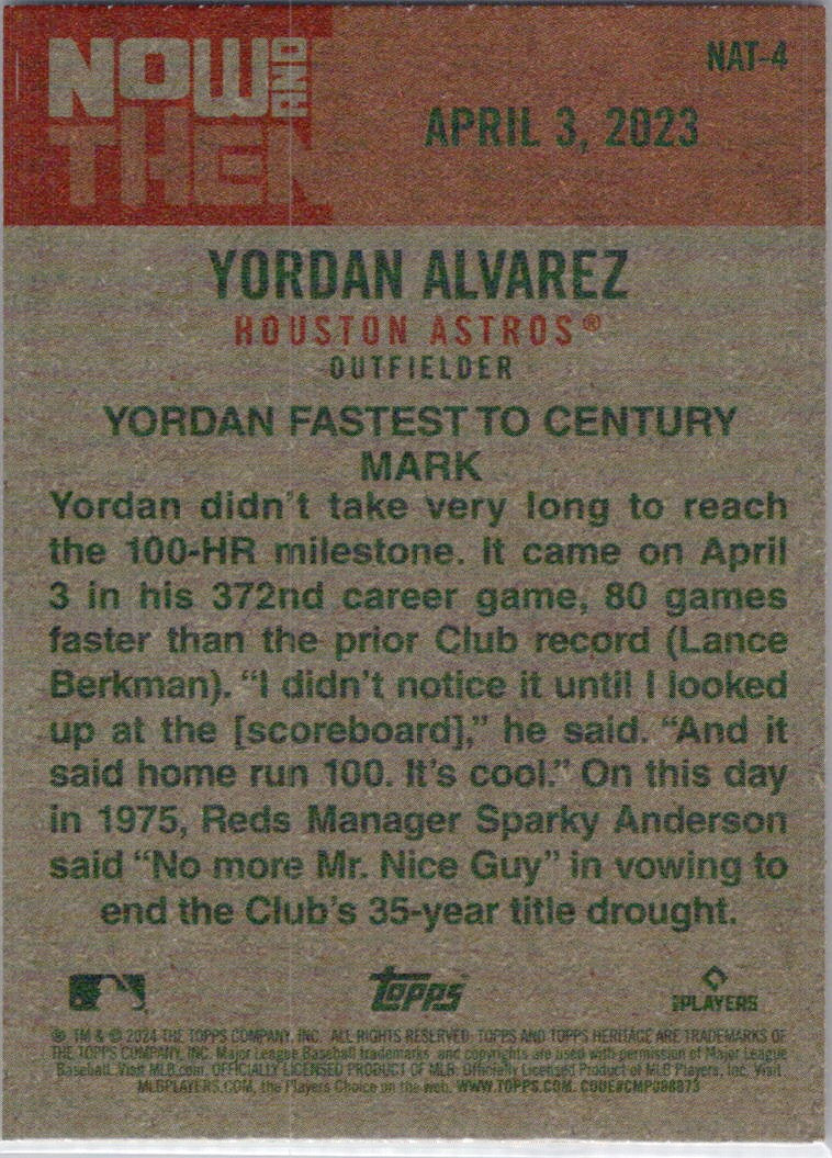 2024 Topps Heritage #NAT-4 Yordan Alvarez Now and Then Houston Astros