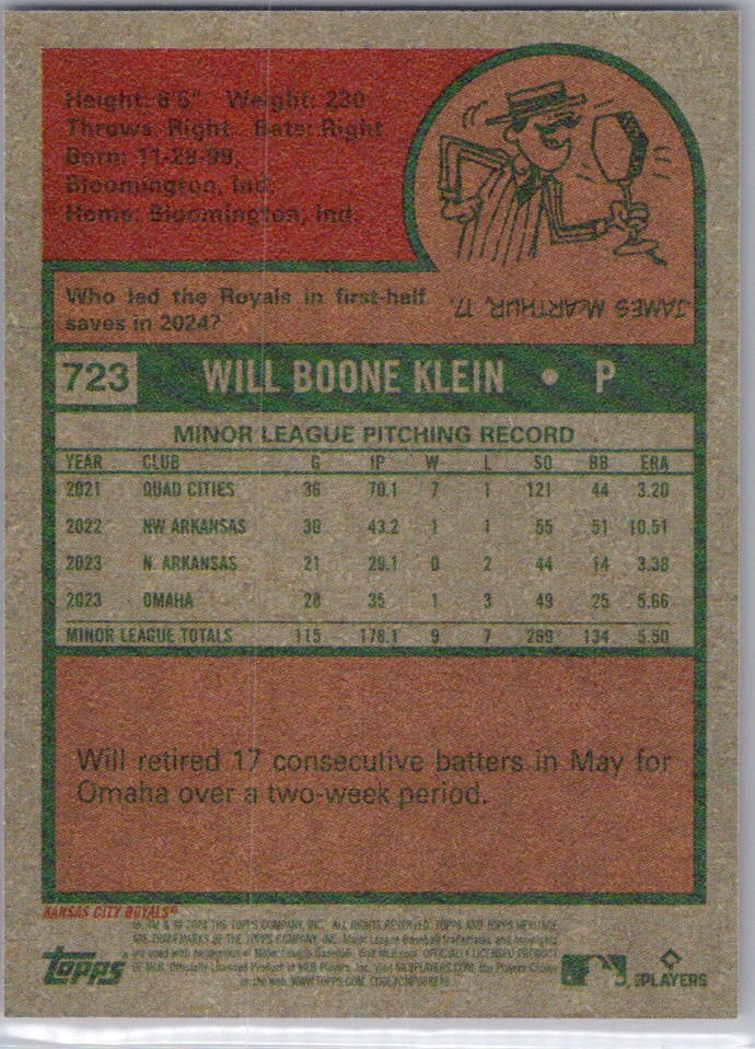 2024 Topps Heritage #723 Will Klein Mini Card