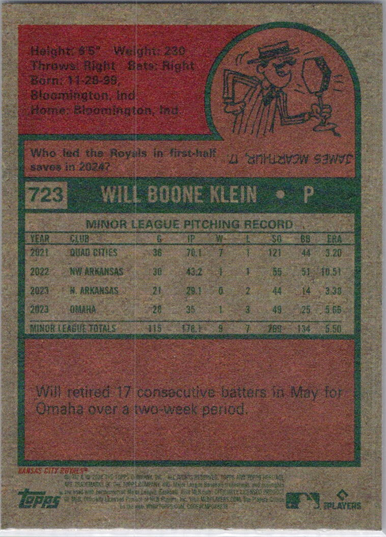 2024 Topps Heritage #723 Will Klein Kansas City Royals