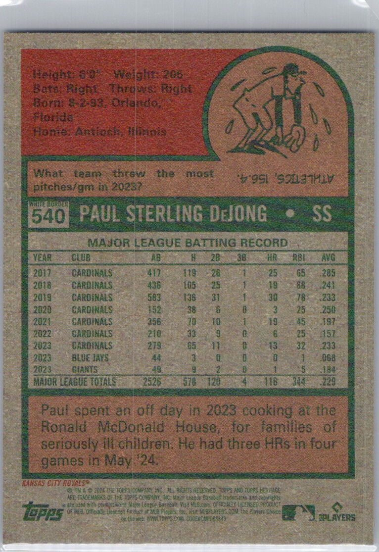 2024 Topps Heritage #540 Paul DeJong Dark Blue Border Kansas City Royals