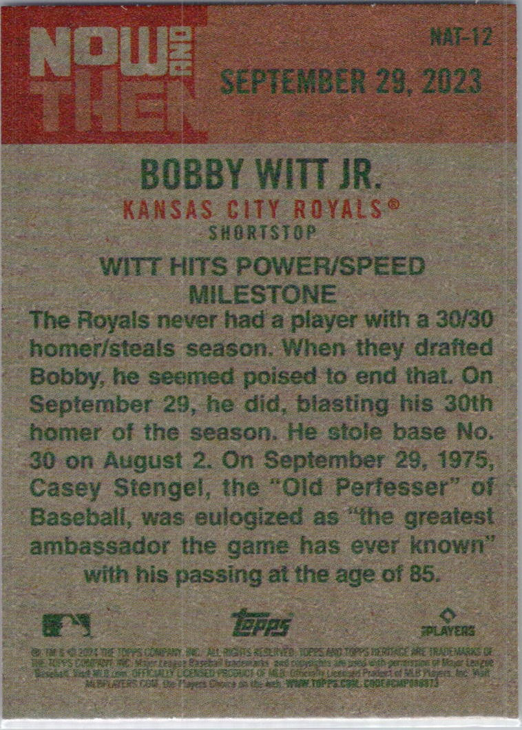 2024 Topps Heritage #NAT-12 Bobby Witt Jr. Now and Then Kansas City Royals