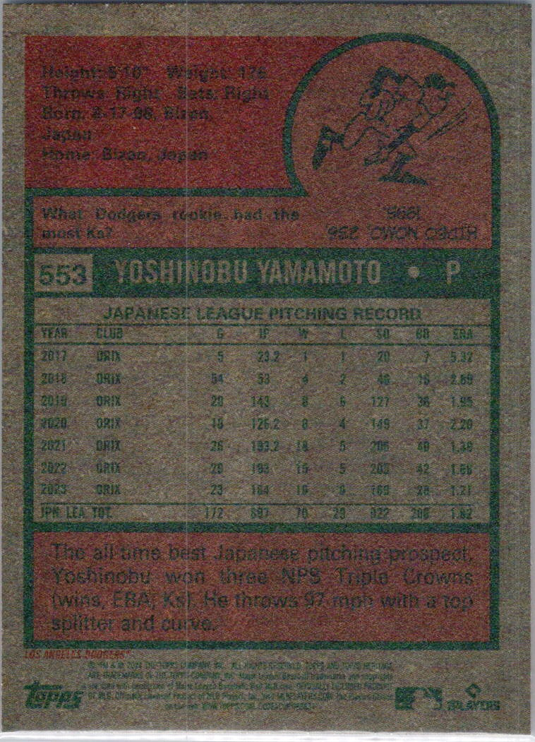 2024 Topps Heritage #553 Yoshinobu Yamamoto Los Angeles Dodgers