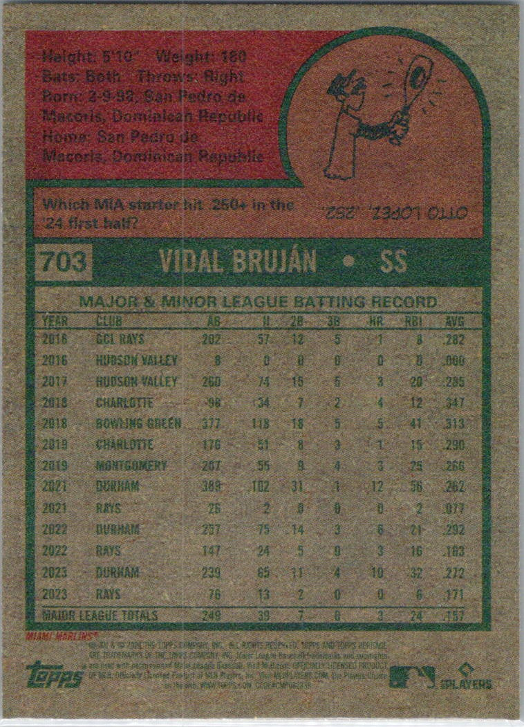 2024 Topps Heritage #703 Vidal Bruján Miami Marlins