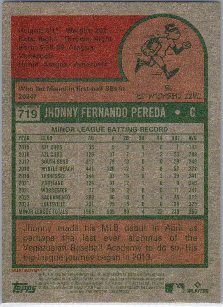 2024 Topps Heritage #719 Jhonny Pereda Dark Blue Border Miami Marlins