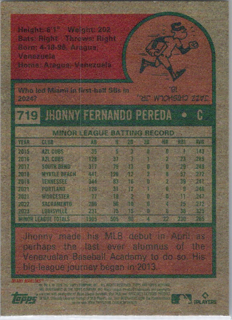 2024 Topps Heritage #719 Jhonny Pereda Miami Marlins