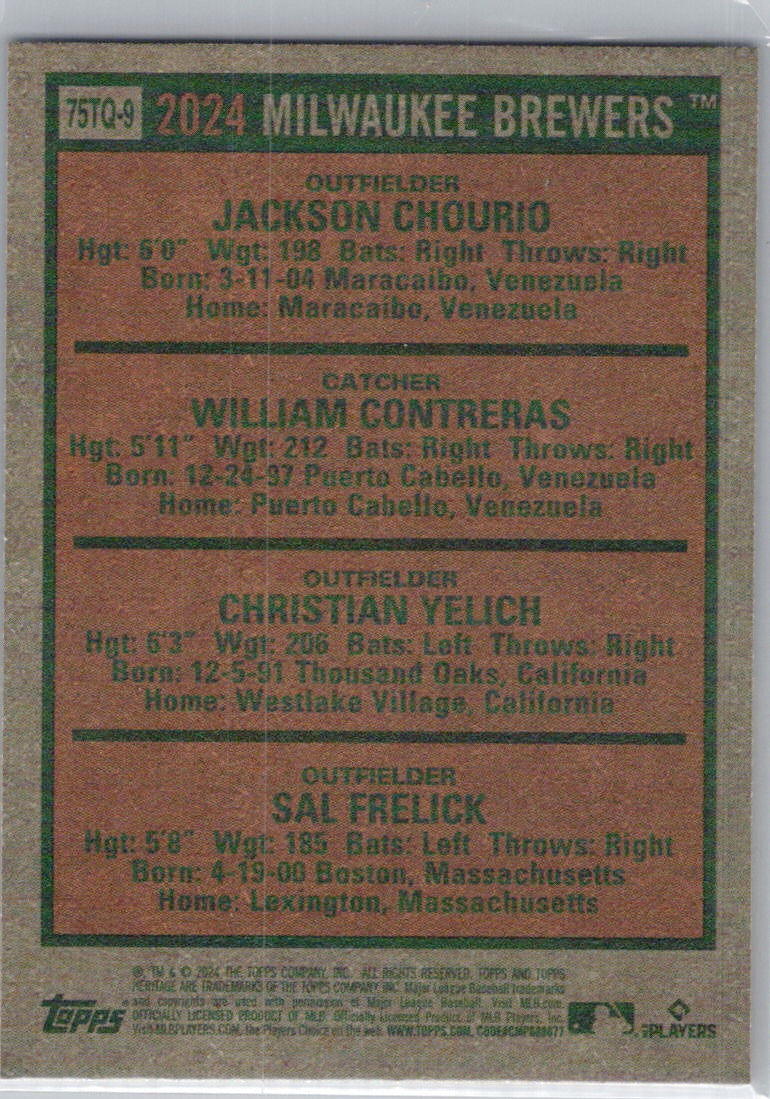 2024 Topps Heritage #75TQ-9 Sal Frelick/Christian Yelich/William C./Jackson C.