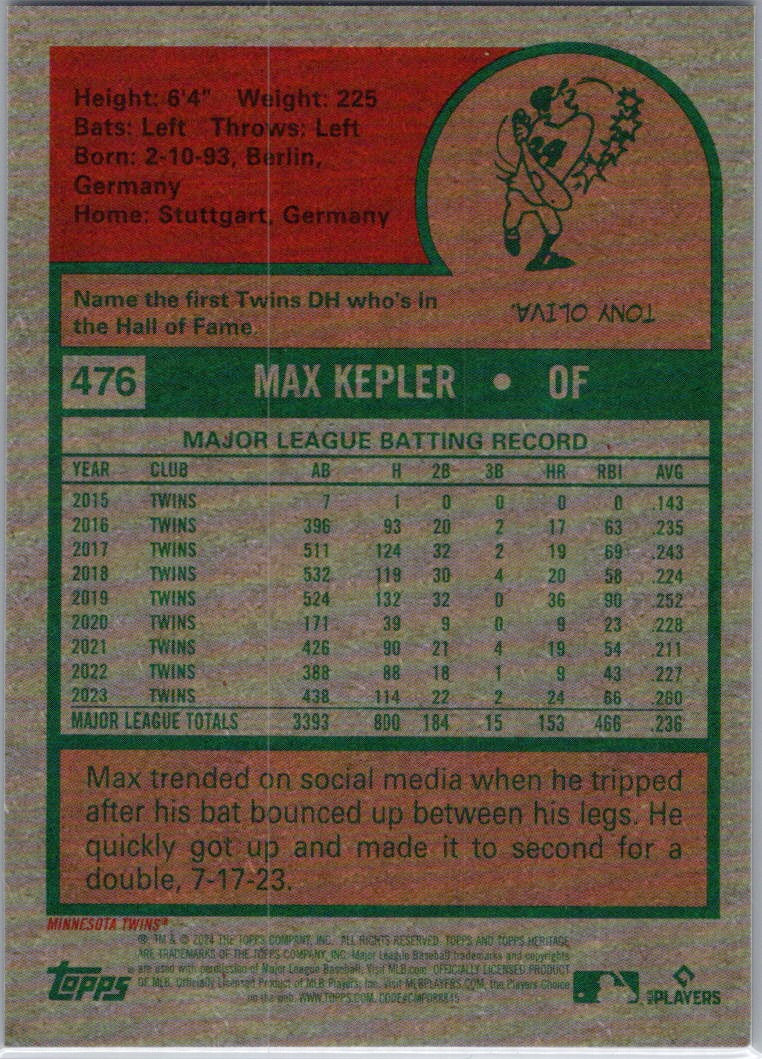 2024 Topps Heritage #476 Max Kepler Chrome Purple Refractor Minnesota Twins