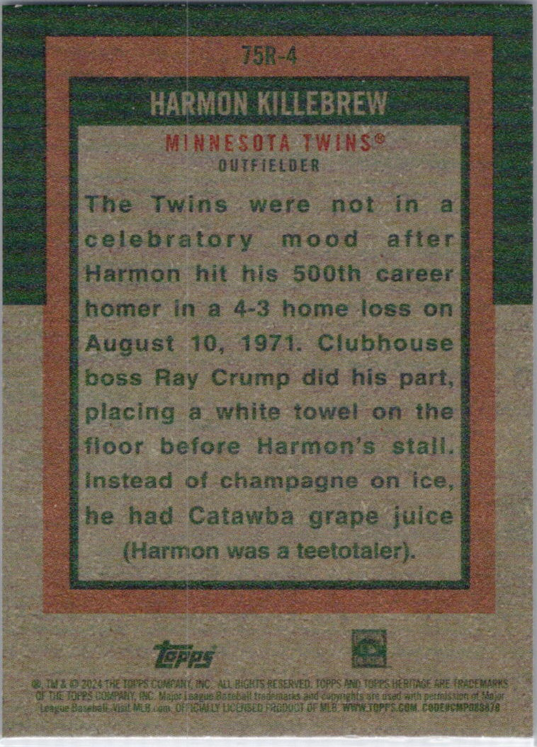 2024 Topps Heritage #75R-4 Harmon Killebrew 1975 Retires Minnesota Twins