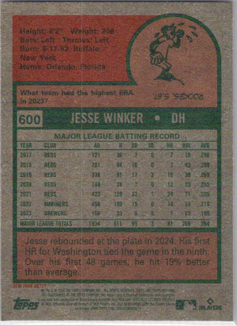 2024 Topps Heritage #600 Jesse Winker New York Mets