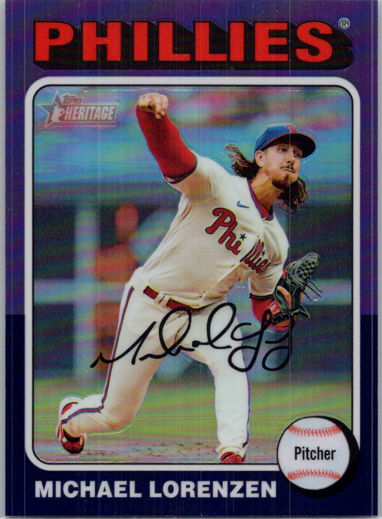 2024 Topps Heritage #497 Michael Lorenzen Chrome Purple Refractor Philadelphia Phillies