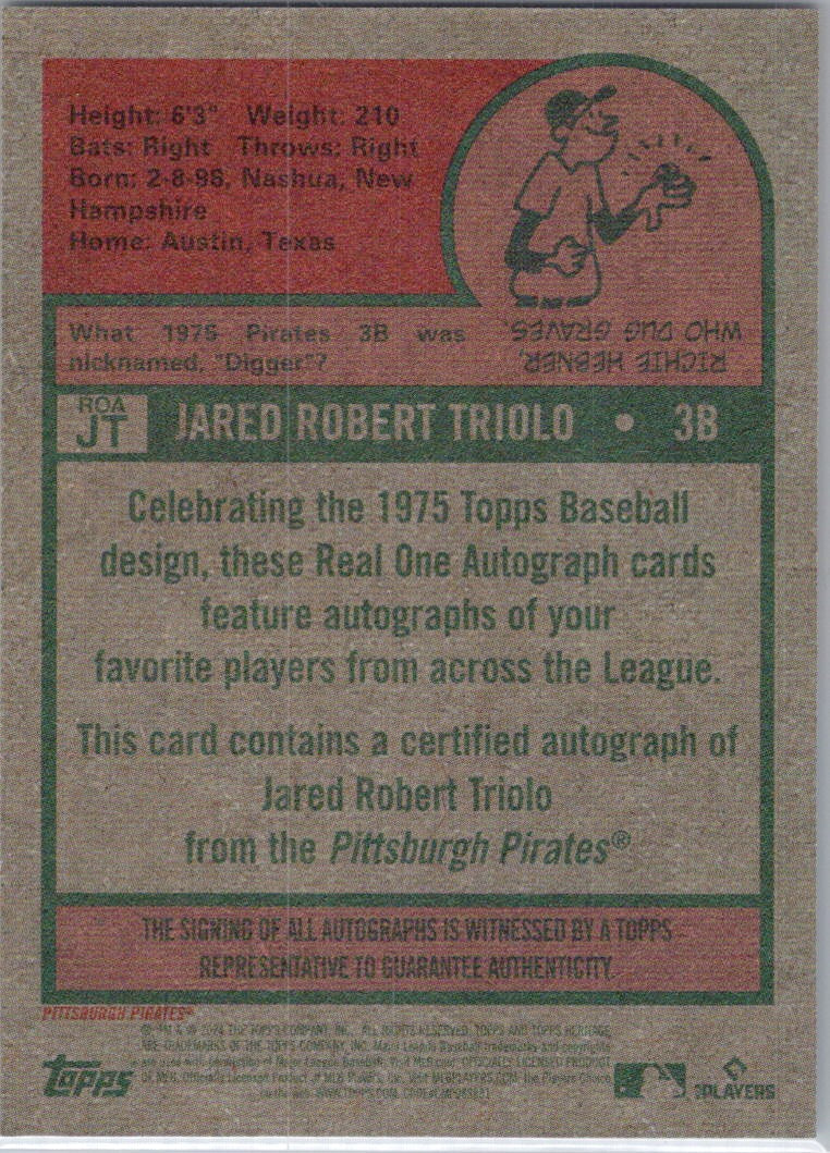 2024 Topps Heritage #ROAJT Jared Triolo Real One Autographs (High Number) Pittsburgh Pirates