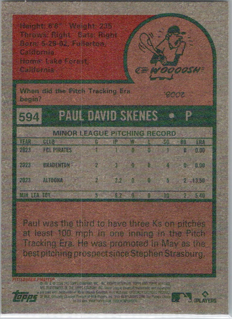 2024 Topps Heritage #594 Paul Skenes Pittsburgh Pirates