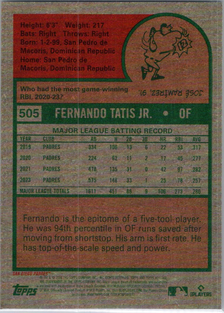 2024 Topps Heritage #505 Fernando Tatis Jr. Chrome #/699 San Diego Padres