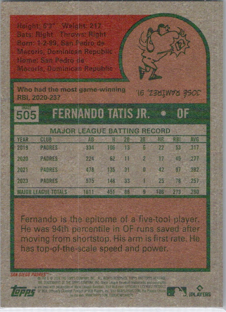 2024 Topps Heritage #505 Fernando Tatis Jr. Image Variation San Diego Padres