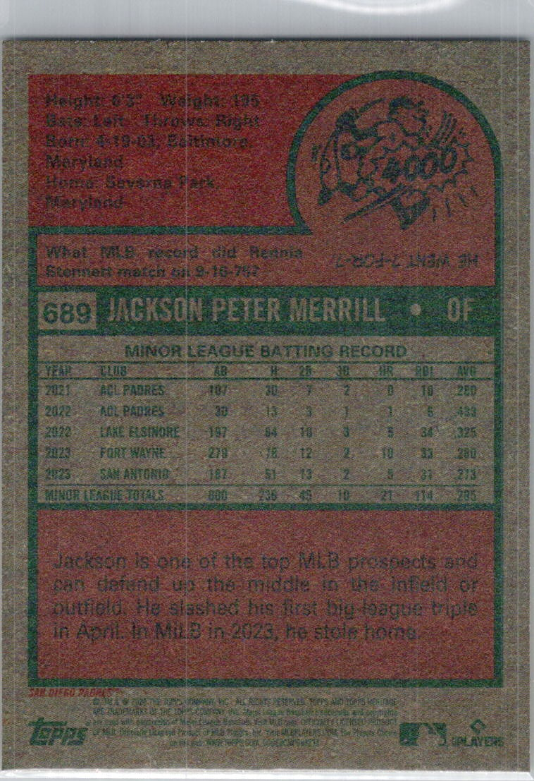 2024 Topps Heritage #689 Jackson Merrill San Diego Padres