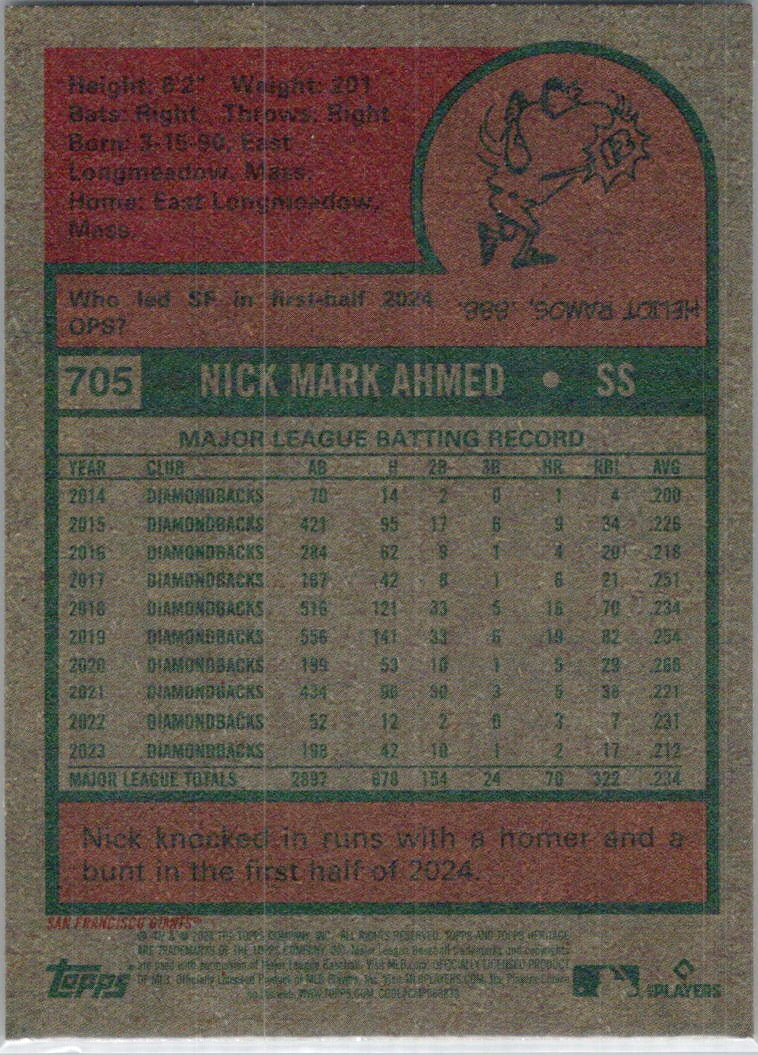2024 Topps Heritage #705 Nick Ahmed San Francisco Giants