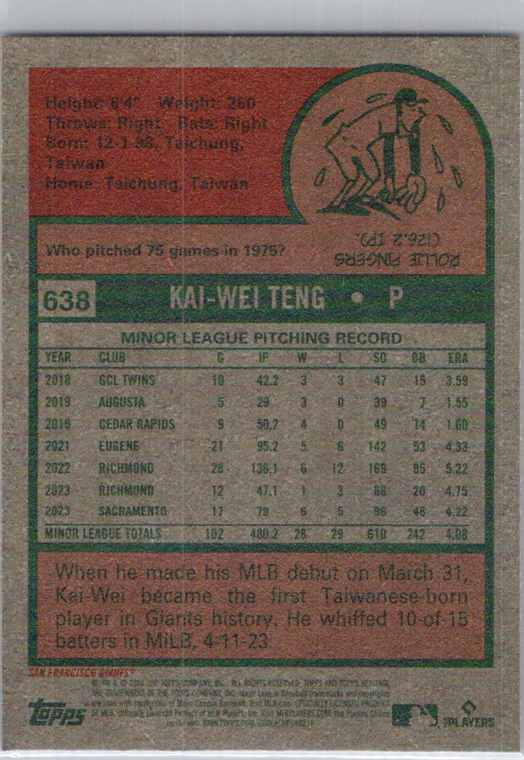 2024 Topps Heritage #638 Kai-Wei Teng San Francisco Giants