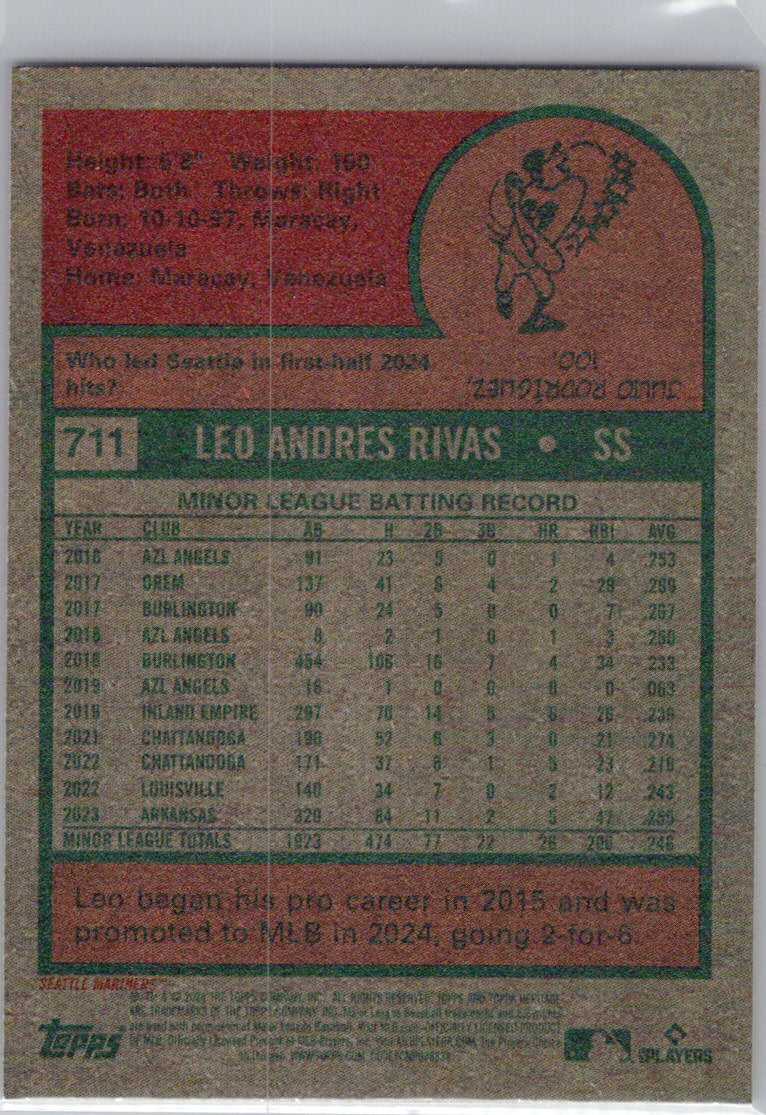 2024 Topps Heritage #711 Leo Rivas Seattle Mariners