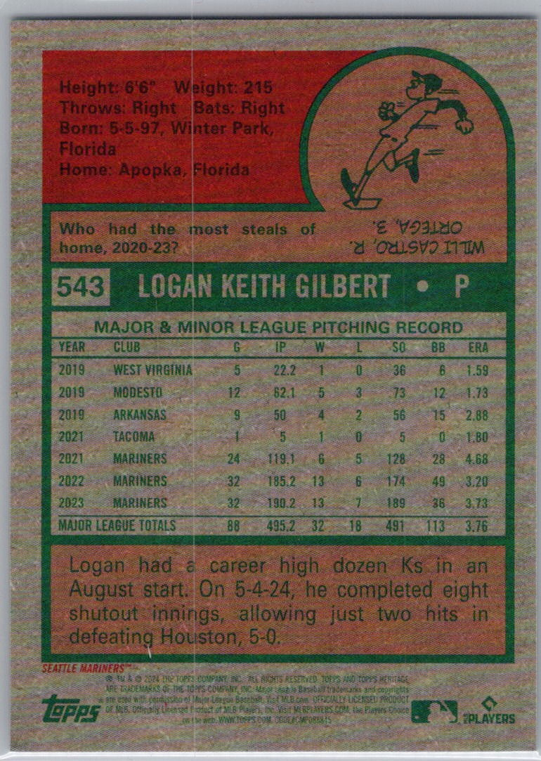 2024 Topps Heritage #543 Logan Gilbert Chrome Purple Refractor Seattle Mariners