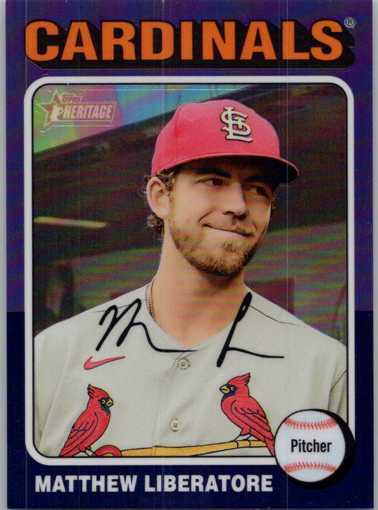 2024 Topps Heritage #135 Matthew Liberatore Chrome Purple Refractor St. Louis Cardinals
