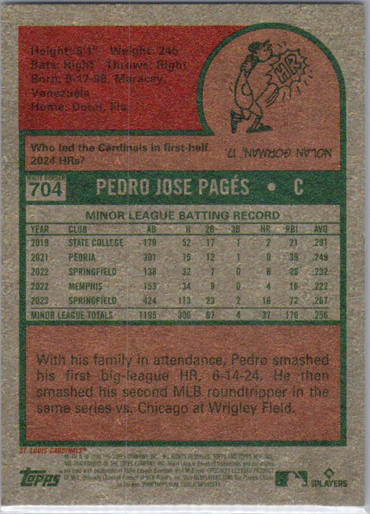 2024 Topps Heritage #704 Pedro Pagés Dark Blue Border St. Louis Cardinals