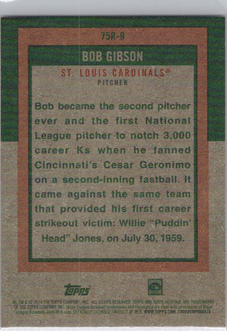 2024 Topps Heritage #75R-9 Bob Gibson 1975 Retires St. Louis Cardinals