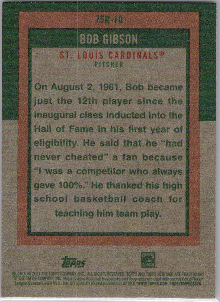 2024 Topps Heritage #75R-10 Bob Gibson 1975 Retires St. Louis Cardinals