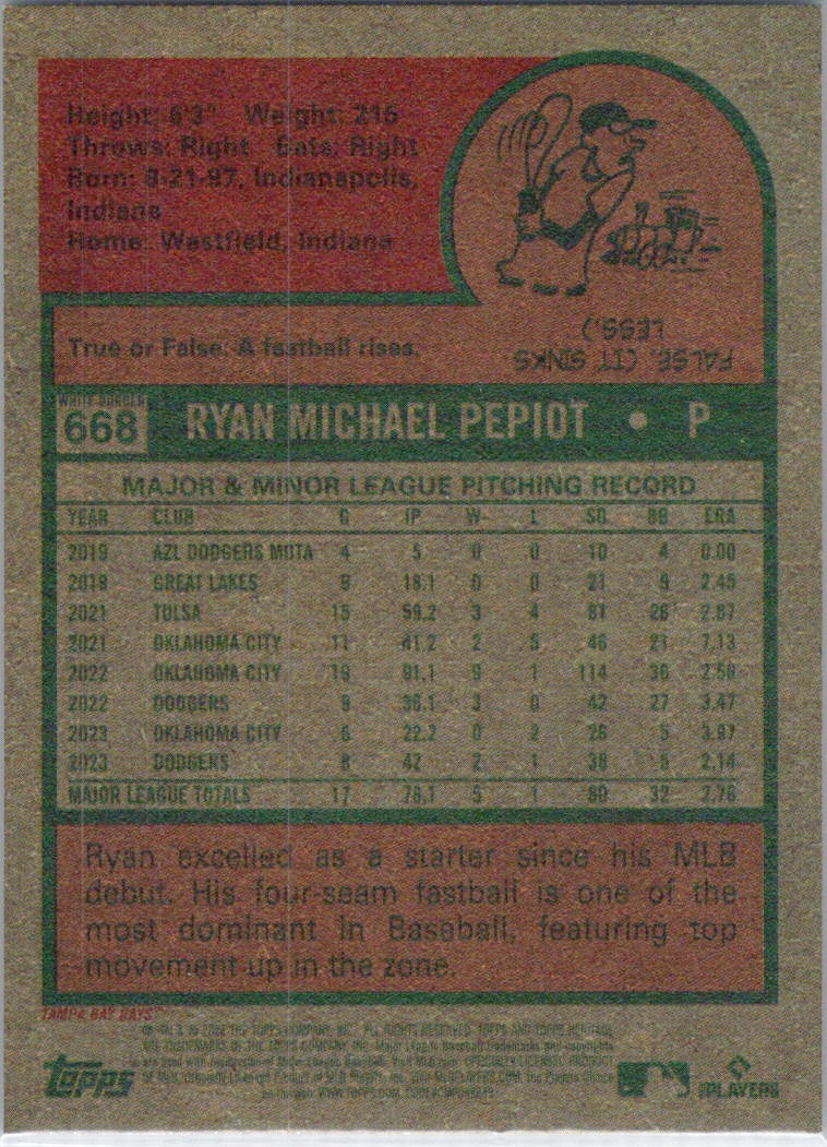 2024 Topps Heritage #668 Ryan Pepiot White Border Tampa Bay Rays