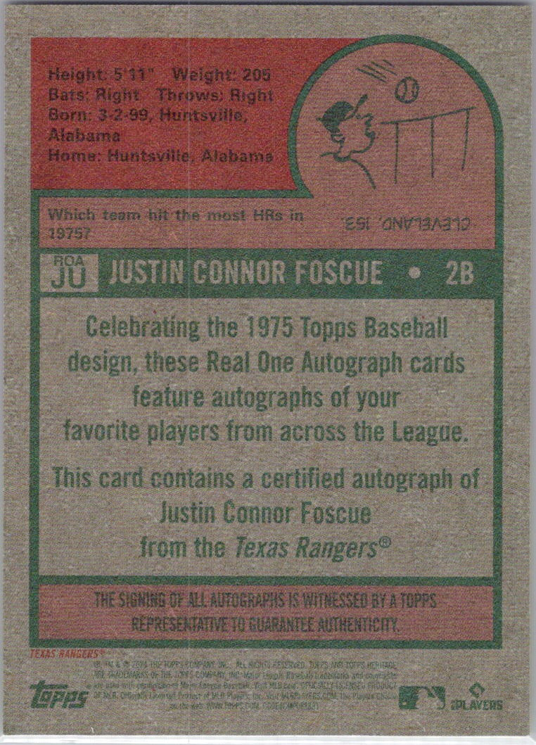 2024 Topps Heritage #ROAJU Justin Foscue Real One Autographs (High Number) Texas Rangers