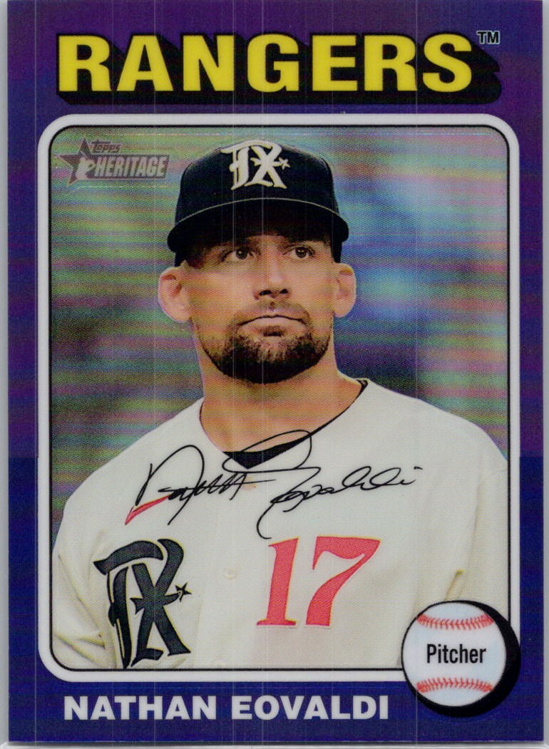 2024 Topps Heritage #82 Nathan Eovaldi Chrome Purple Refractor Texas Rangers