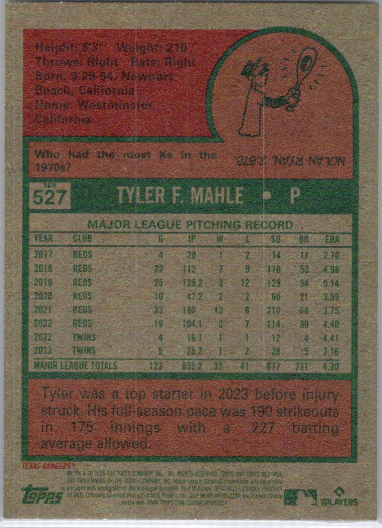 2024 Topps Heritage #527 Tyler Mahle Black and White Image Texas Rangers