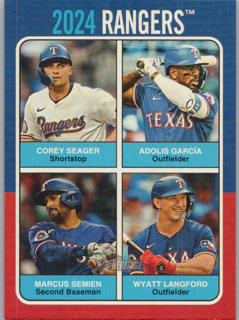 2024 Topps Heritage #75TQ-1 Corey Seager/Wyatt Langford/Marcus Semien/Adolis G.
