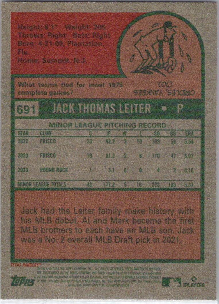 2024 Topps Heritage #691 Jack Leiter Texas Rangers
